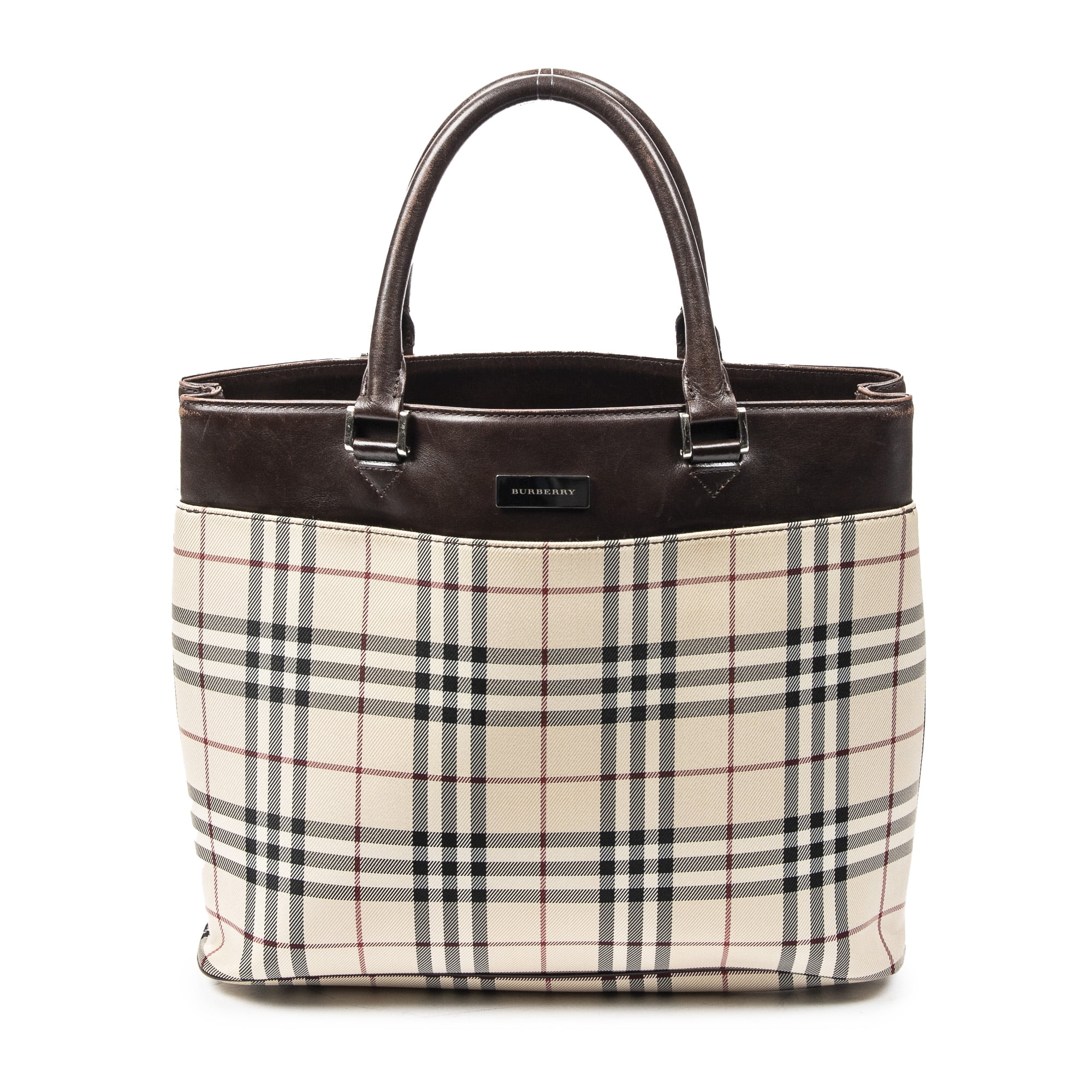 Burberry Women’s Nova Check Beige With Black Leather Classic New Un The … BURBERRY Classic Check Haymarket Satchel Shoulder Bag  main image 2