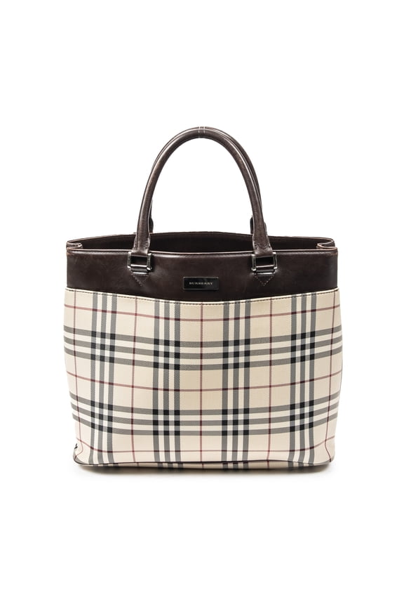 Pre-Owned Burberry Beige/Dark Brown Medium Square Tote Handbag Nova Check Canvas