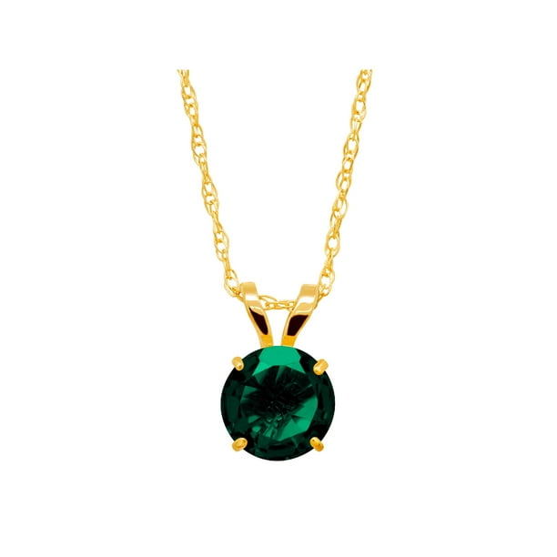 Finecraft - 3/4 ct Created Emerald Round-Cut Solitaire Pendant Necklace ...