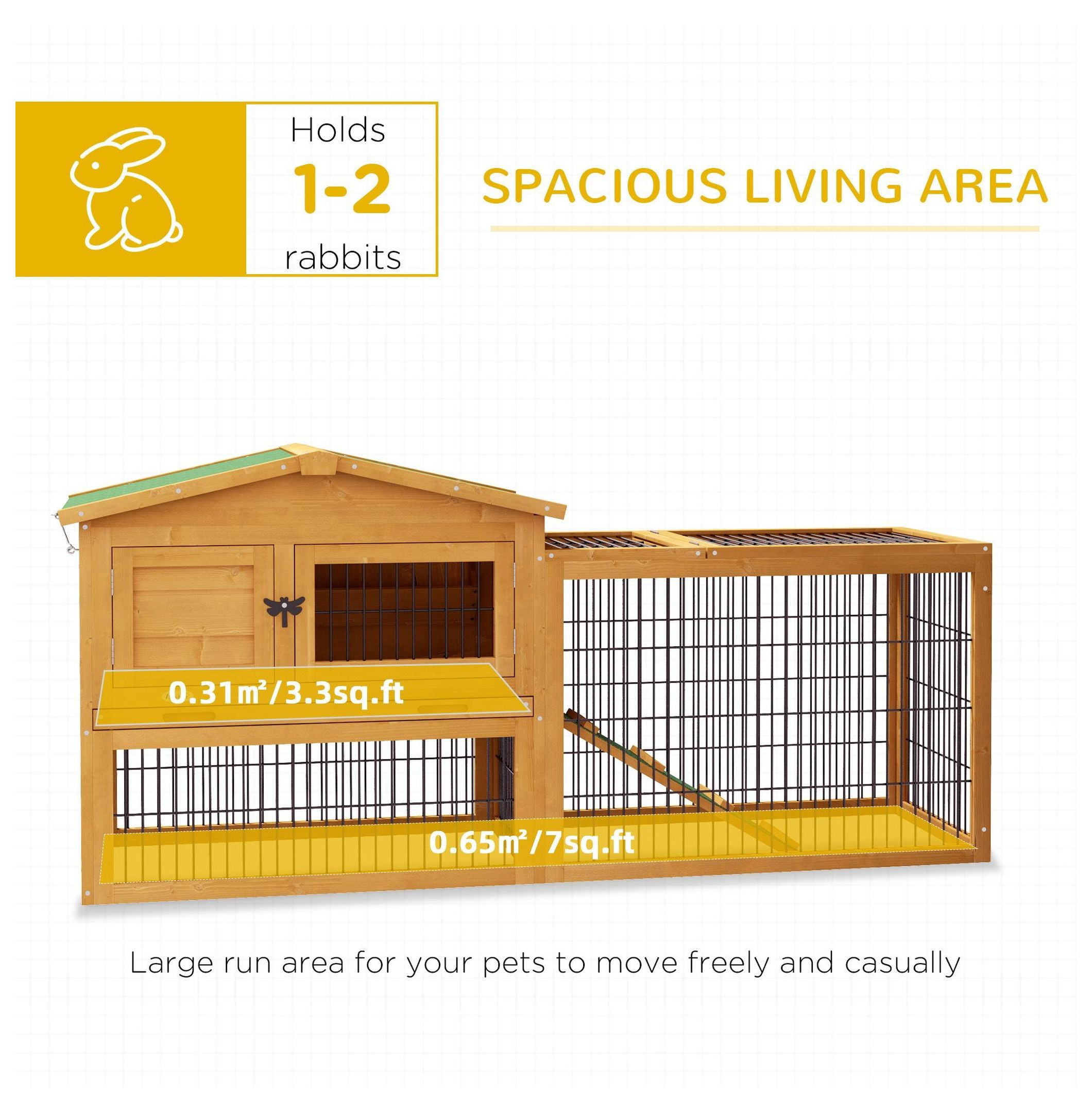 Spacious 2-Level 59" Rabbit Hutch Outdoor with Easy Open Top Yellow