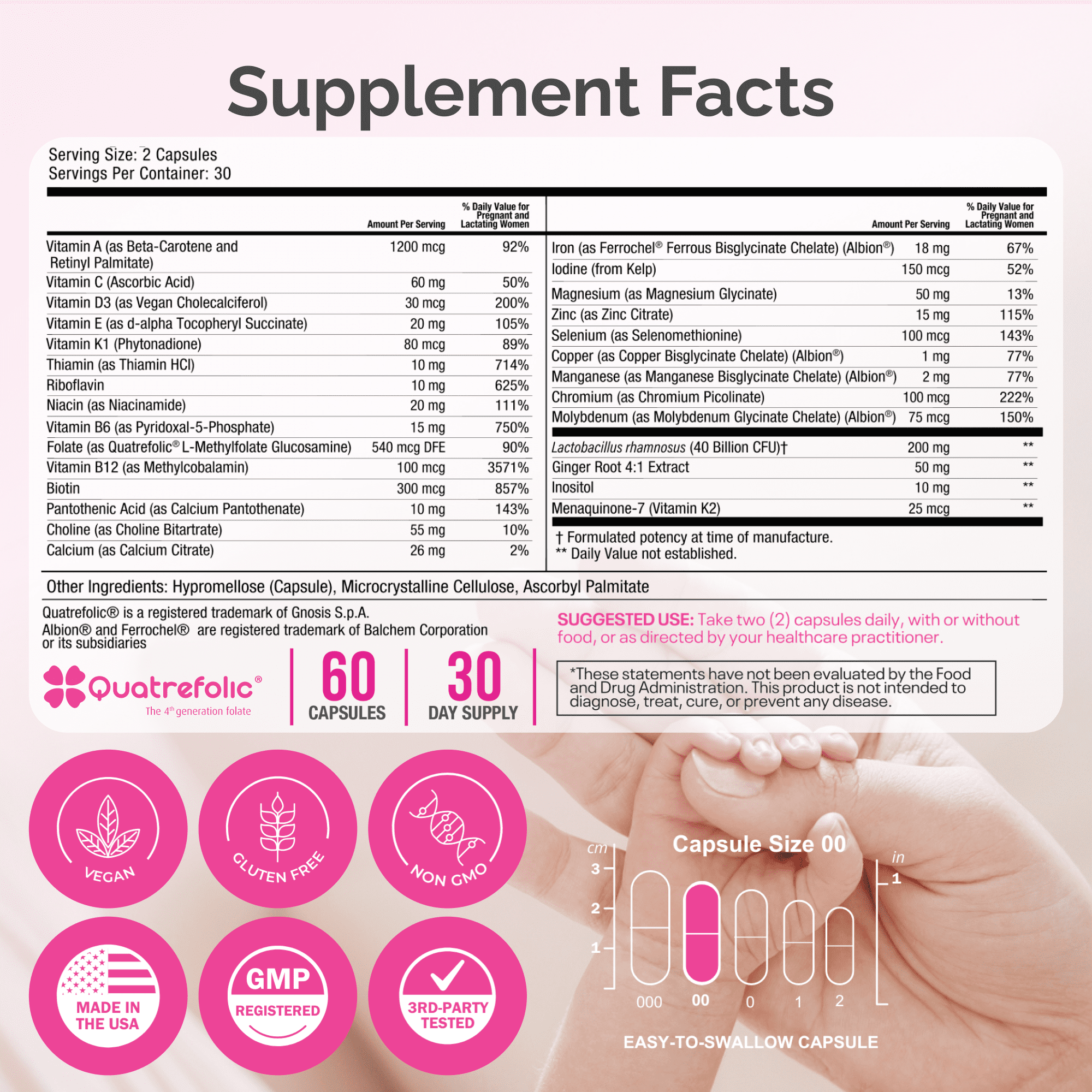 Methyl Prenatal Multivitamin With Probiotic - Methylfolate, Active B12, Iron, Ginger - 27+ Essential Nutrients for Healthy Pregnancy & MTHFR,  Prental Vitamins - 60 Capsules