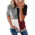 thumbnail image 1 of Blouses T-Shirts Décontractées à Manches Courtes à Blocs de Couleur Rayés pour Femmes, 1 of 4