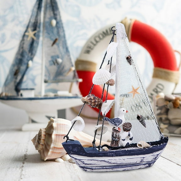 VINOIC Decorative Sailboat Model Retro Wooden Ship for Coastal Home Centerpiece Marine Themed Decor