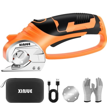 Cordless Electric Scissors, Cardboard Box Cutter Heavy Duty,  4V Rechargeable Power Rotary Cutter with Safety Lock & LED Light for Fabric, Carpet, Paper or Leather, Orange