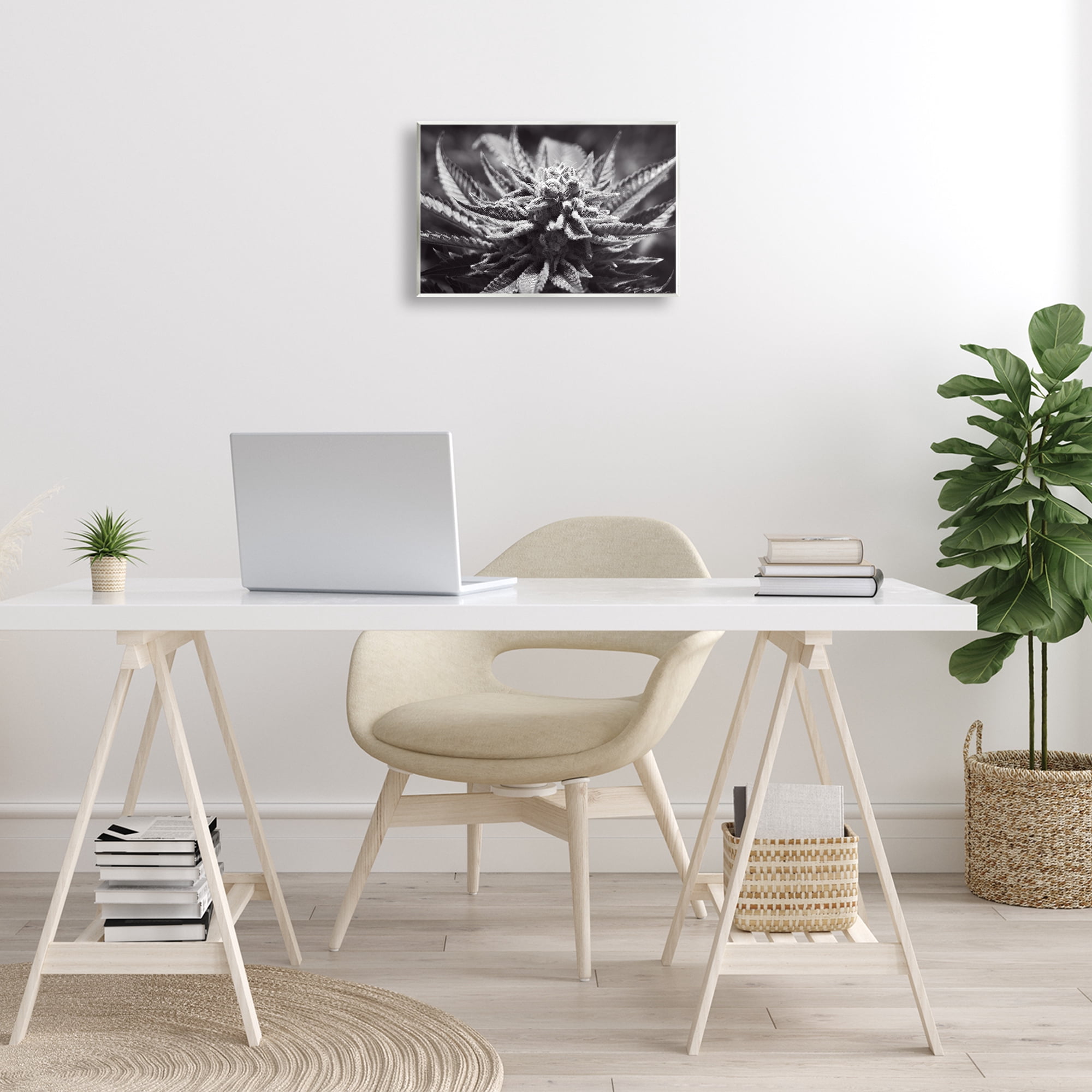 Stupell Industries Monochrome Cannabis Flower Plants & Flowers Painting Unframed Art Print Wall Art, 15 x 10