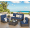 Blue, variant on Gaildon 5 Piece Patio Furniture Set with Fire Pit Table, All Weather Outdoor Sectional PE Rattan, Patio Conversation Sets with Cushions for Garden Lawn Balcony Porch Deck, Grey