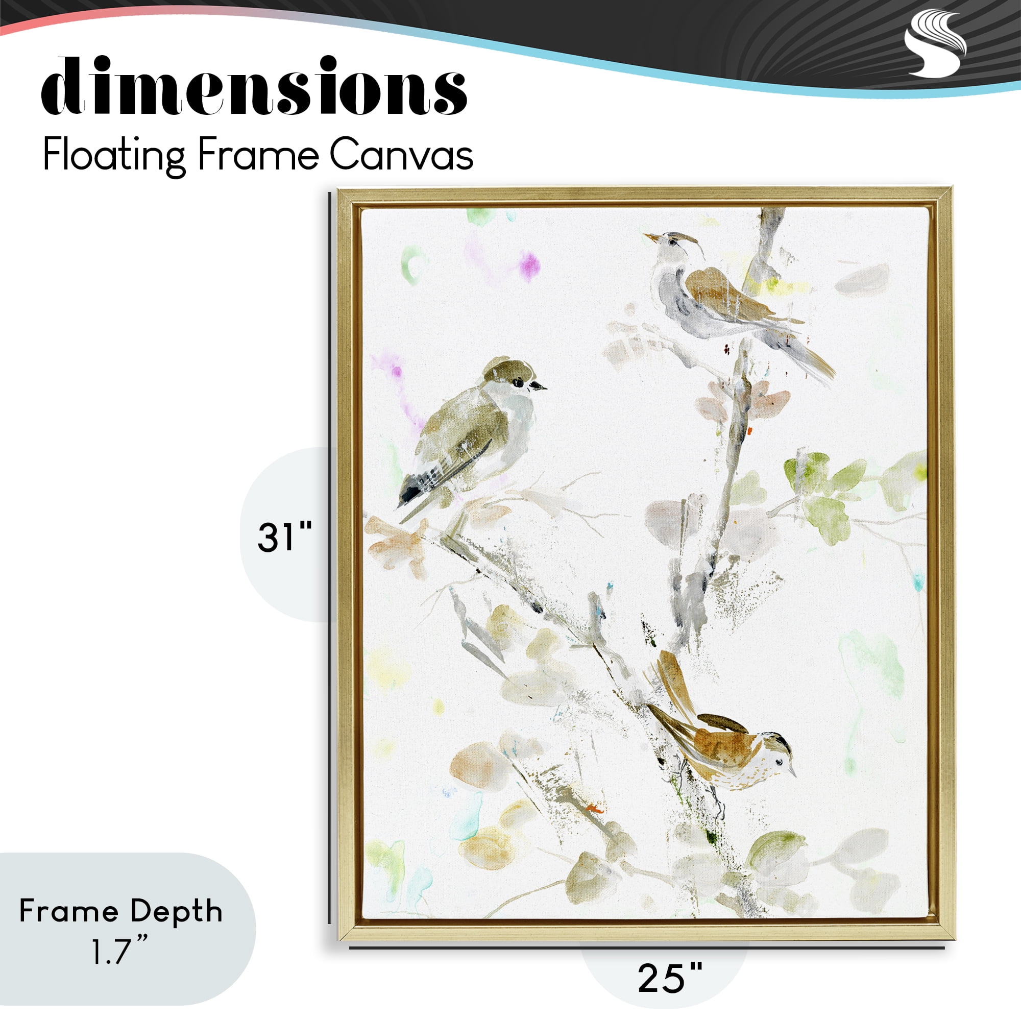 Stupell Industries Delicate Feathers Trio Gold Framed Floater Canvas Wall Art, design by Lorenzo Collective