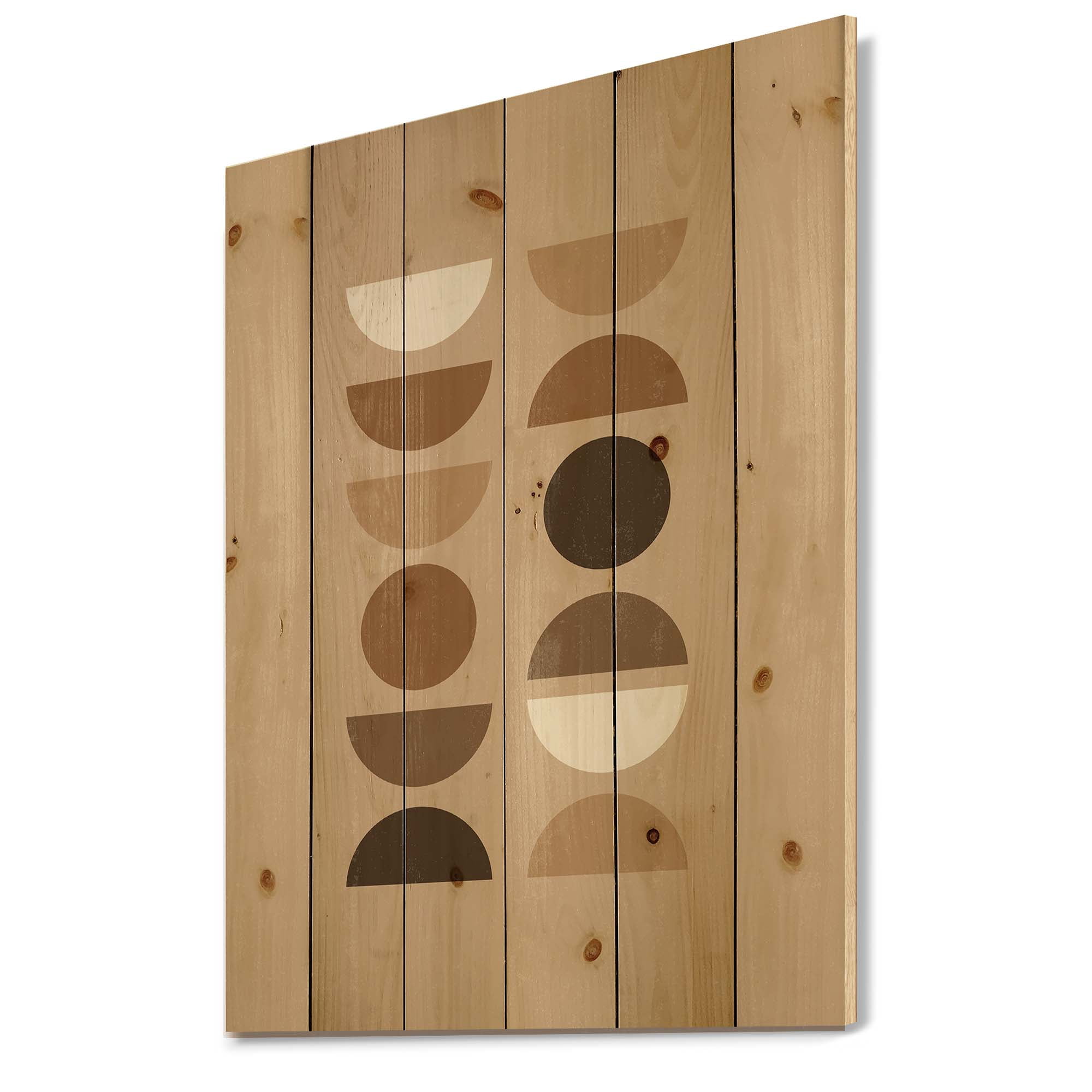 Designart 'Abstract Moon and Sun Geometric Print II' Modern Print on Natural Pine Wood