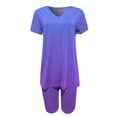 thumbnail image 3 of Short Sets for Women Gradient Color Short Sleeve V Neck T Shirt and Shorts 2 Piece Matching Set Womens Lounge Set, 3 of 4