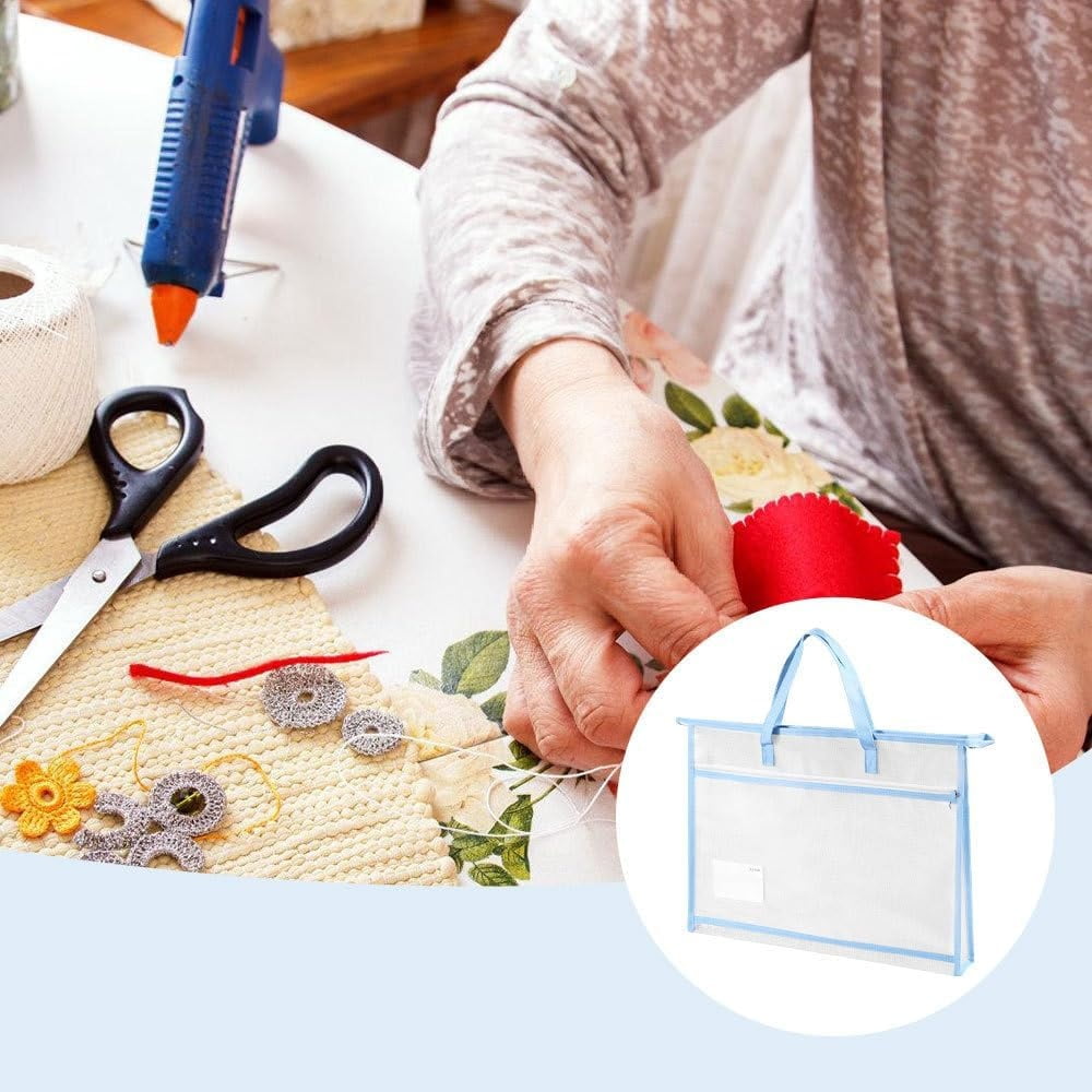 3Pcs Project Bag, 17.7×13 inch A3 Waterproof Mesh Zipper Bag Craft Storage Bag with Handles for Knitting Quilting Sewing Crocheting, Muiticolor