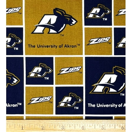 1 Fat Quarter - University of Akron Zips Block Cotton Fabric - 21" X 18"