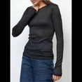 thumbnail image 4 of Camisas de Cuello Redondo para Mujer, Suéteres de Punto Ligeros de Larga, Blusas Casuales Transparentes Negro L, 4 of 10