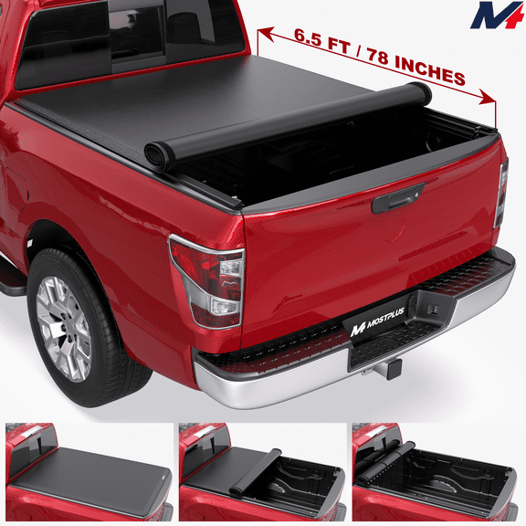 MOSTPLUS 6.5FT Roll-Up Soft Truck Tonneau Cover for 2004-2015 Nissan Titan Truck Bed On Top