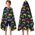 thumbnail image 3 of Multicolor Controllers Games Icons Black Pattern Hooded Bath Towel，50"x30" for Ages 3 To 12 Kids, Quick Dry Lightweight Soft Microfiber Hood Beach Towel Cover Up for Kids, 3 of 7
