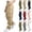 Khaki, variant on hoksml Women's Cargo Pants High-Waisted Stretch Straight Leg Pants with Multiple Pockets, Solid Color Elastic Waist Outdoor Hiking Pants with Button Zipper Closure