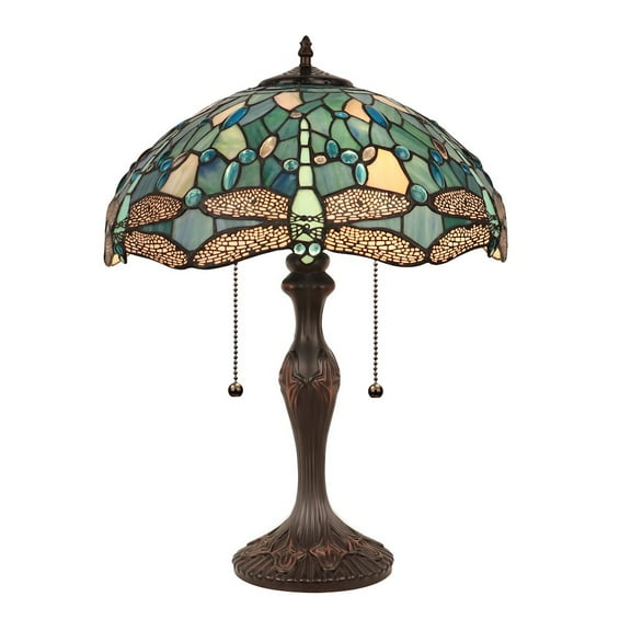 CHLOE Lighting Sunniva Dragonfly Tiffany-Style 2-Light Table Lamp 16" Shade