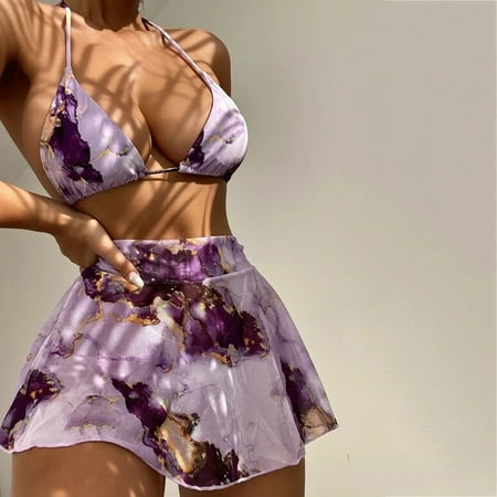 Tankini Swimsuits for Women  Purple Colorful Striped Halter Bikini Set With Cover Up Polyester  Swimsuits for Women  S  Womens Swimsuit  S-XL Womens Bikini Swimsuits