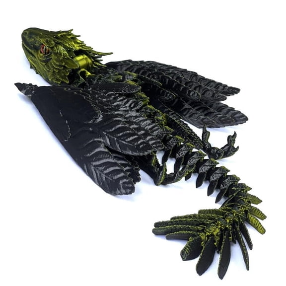 3D Printed Articulated Dragon Figurine with Wings, Desktop Pet Decor