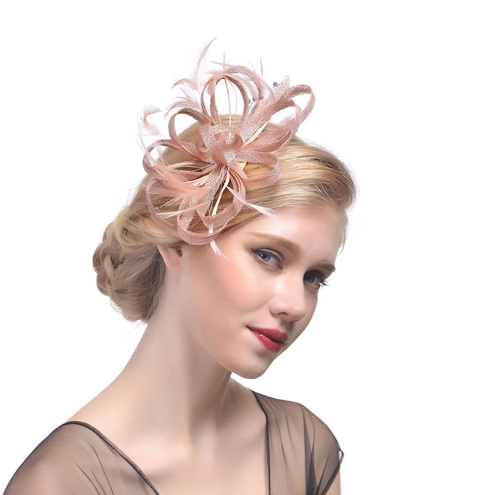 4789 Gold Tea Party Hats For Women Clip-on Fascinators With Feathers Kentucky Derby Fascinator, Gold Jeweled Headband, Gold-edged  main image 2