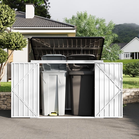 Lockable Metal Outdoor Trash Can Storage Outdoor Storage, 3x6 FT Garbage Bin Enclosure for 2 Bins, Waterproof, Rust-Resistant, Chain Lid, Garden, Patio, Backyard Organization