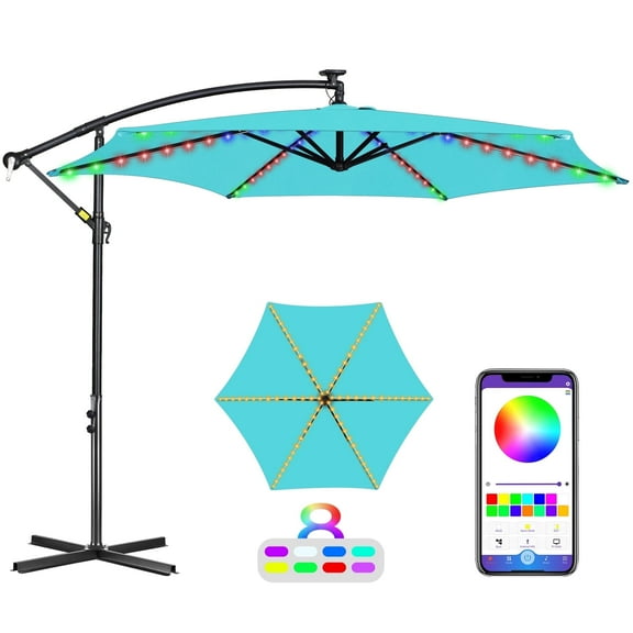 Scafild | 10 ft Colorful Lighted Cantilever Offset Hanging Outdoor Patio Umbrella W/ Easy Tilt - Peacock Blue