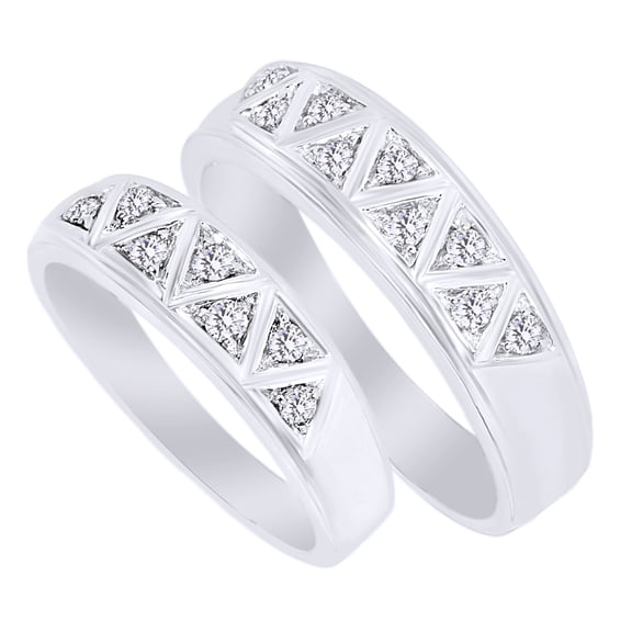 AFFY White Natural Diamond His And Hers Wedding Band Set in 14K White Gold (0.33 Cttw)