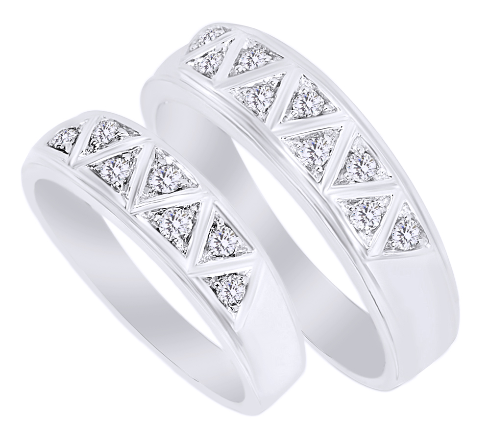 AFFY White Natural Diamond His And Hers Wedding Band Set in 14K White Gold (0.33 Cttw)