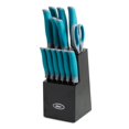 thumbnail image 2 of Oster Lindbergh 14 Piece SS Cutlery Set W/Color Stained Wood Block, Teal, 2 of 8