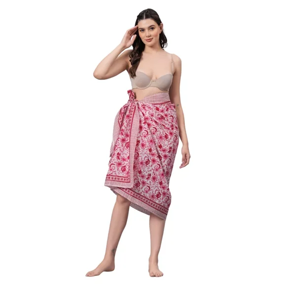 New Indian Woman Pareo Bikini Cover Up Sarong Hand Block Print Hippie Swim Dress