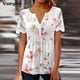 thumbnail image 2 of Camiseta de manga corta con cuello en V para mujer, remera Sexy con estampado de flores de retazos de encaje, camisetas holgadas para mujer 2023, 2 of 4