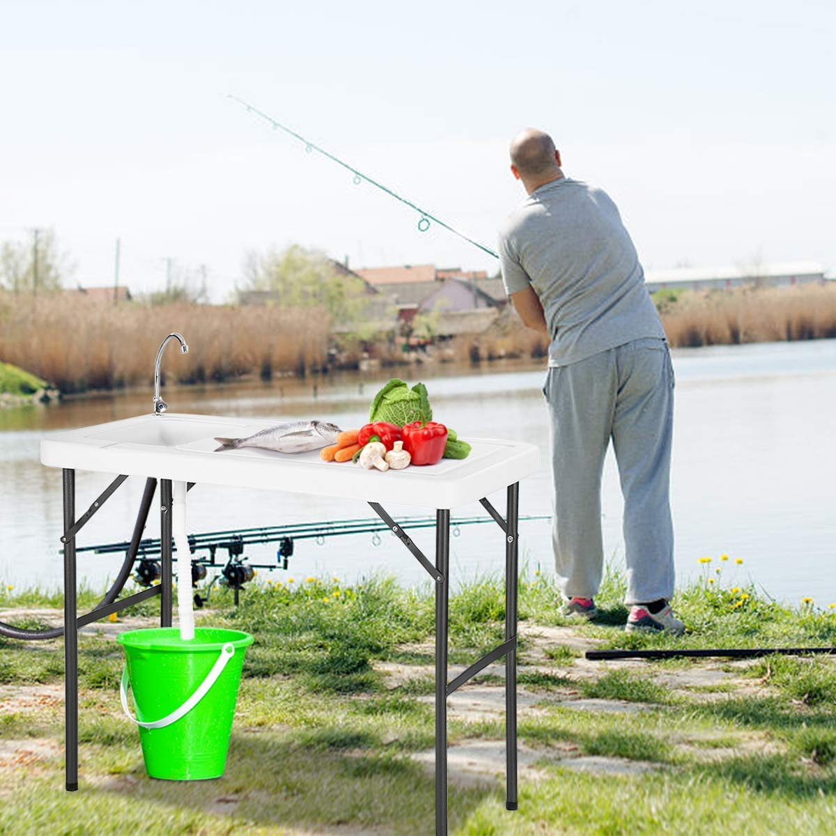 Camping Table with Sink Folding Outdoor Table with Sink Drain