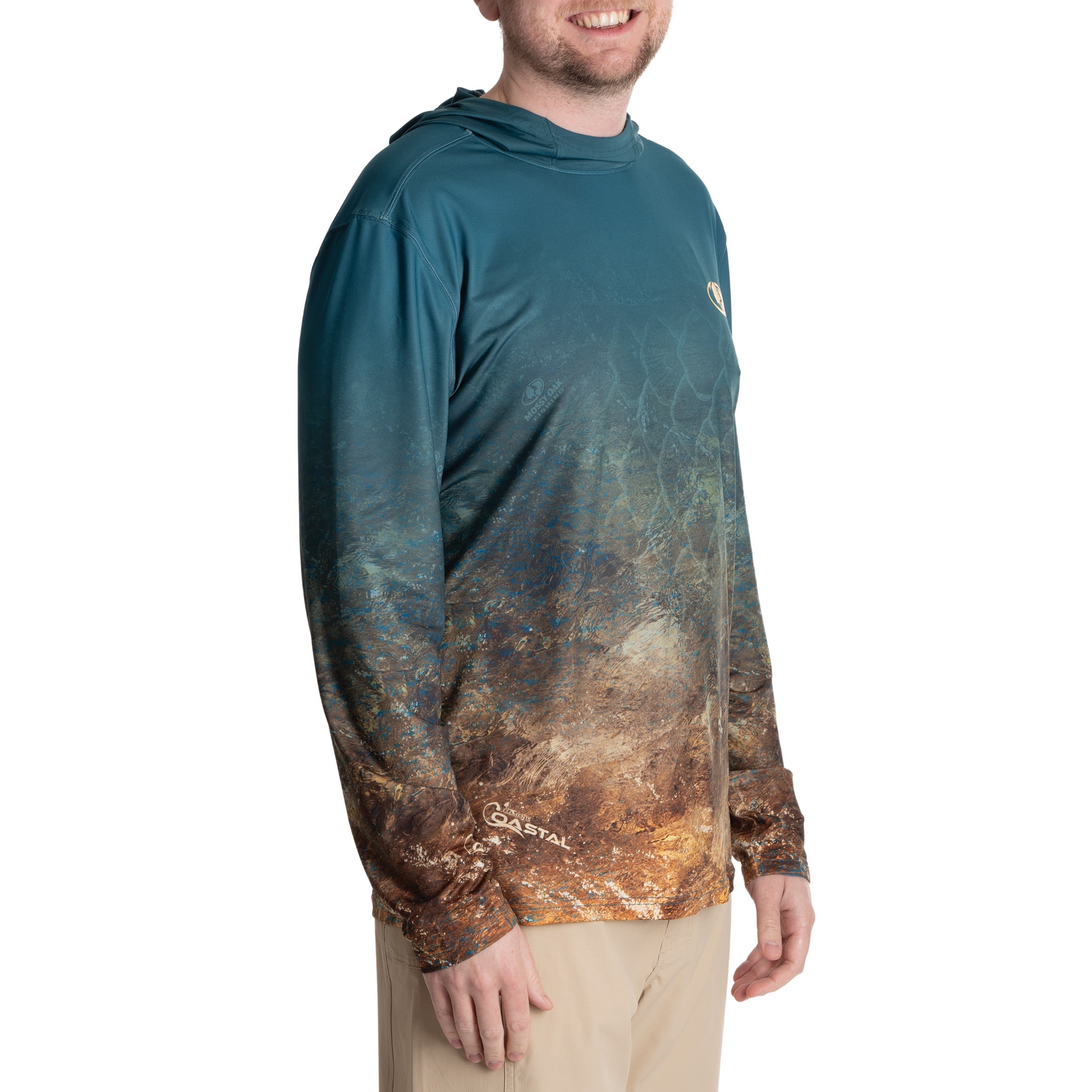 Mossy Oak Men's Teal Ocean Long Sleeve Performance Fishing Hoodie, 3XL
