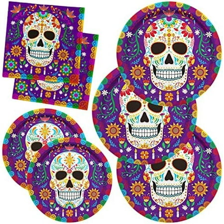 Day of the Dead Party Supplies Kit Serve 50, Includes Sugar Skull Dinner Plates, Dessert Plates, Napkins,Dia De Los Muertos Party Decorations$$Home Decor, Kitchen, & Other