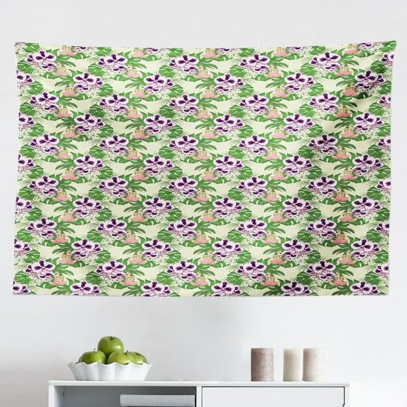 Philodendron Tapestry, Simple Cartoon Demonstration of Leaves Spots on a Plain Backdrop, Fabric Wall Hanging Decor for Bedroom Living Room Dorm, 2 Sizes, Olive Green Apple Green, by Ambesonne