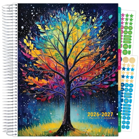 2026-2027 Excello Brands 8.5" x 11" Academic Year Deluxe Teacher Planner, Weekly/Monthly, 12 Month, Black Tree Seasons