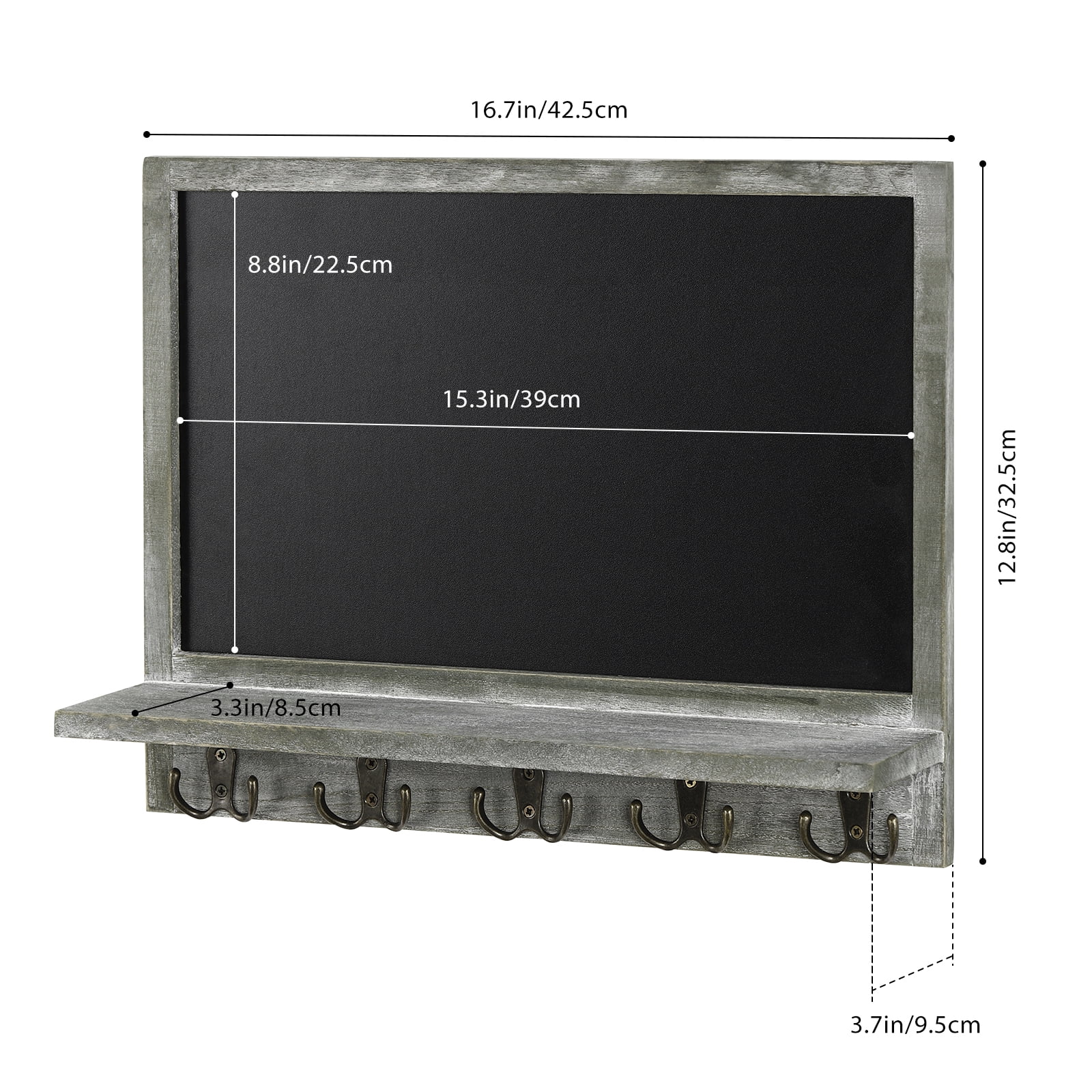 Oumilen Wall Mounted Chalkboard with Display Shelf and 5 Double Metal Hooks, Olive Green