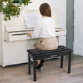 thumbnail image 3 of MUSTAR Wooden Duet Piano Bench with Storage Compartment,Padded Dual Seat,Keyboards Organ Stool with Hidden Sheet Music Organizer(Black), 3 of 18