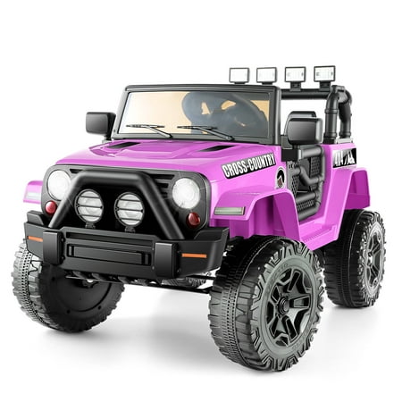 Funcid Ride on Truck Car, Kids 12V Electric Ride on Toys with Parent Remote Control, Spring Suspension, Bluetooth Music, LED Lights - Purple