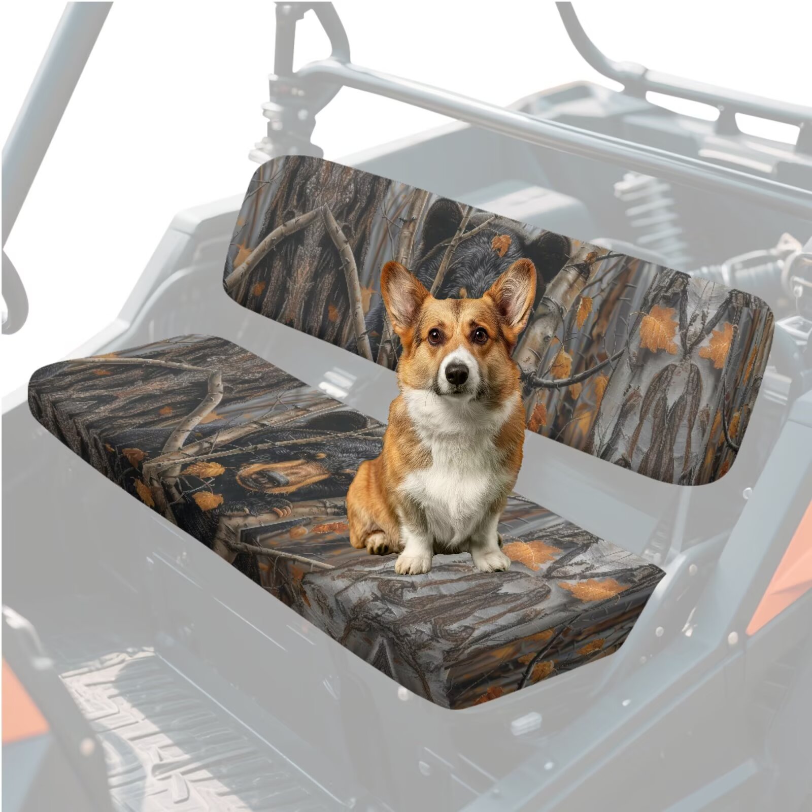 Yuyamidu Bear UTV Seat Cover Camo Hunting Mule Bench Seat Cover All-Season Protection UTV Seat Accessories Anti Slip Compatible with Kawasaki Mule 3010