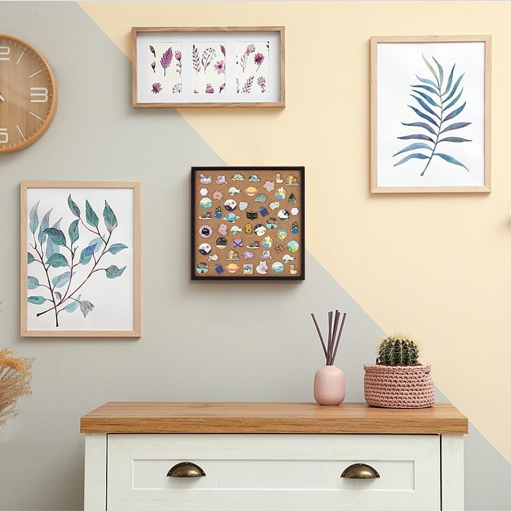 Pin Board Square Cork Board with Black Frame 11.8x11.8inch Wall Mounted Cork Board for Brooch Pin Storage Office Home Festival Wedding Decor 0.7inch Thick Saddle Brown