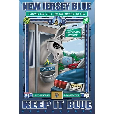 The Toll taker on the Garden State Parkway or the Turnpike eases the toll on the Middle Class as he lets a Blue Car thru on the Democratic Heights exit Poster Print by Richard