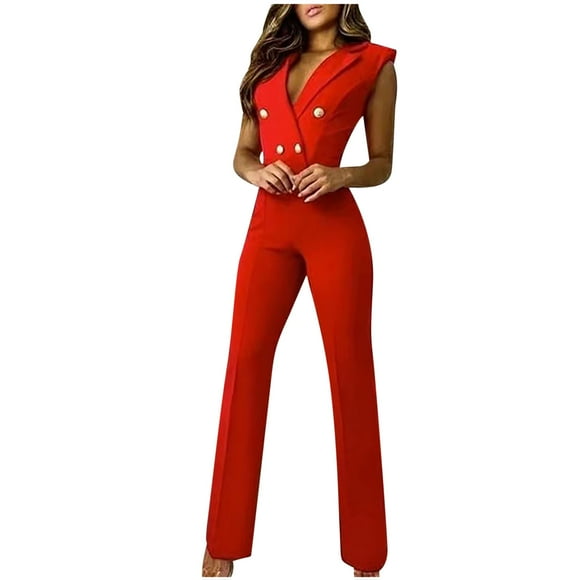 work rompers for women office petite v neck sleeveless jumpsuit high waist straight leg pants sleeveless romper