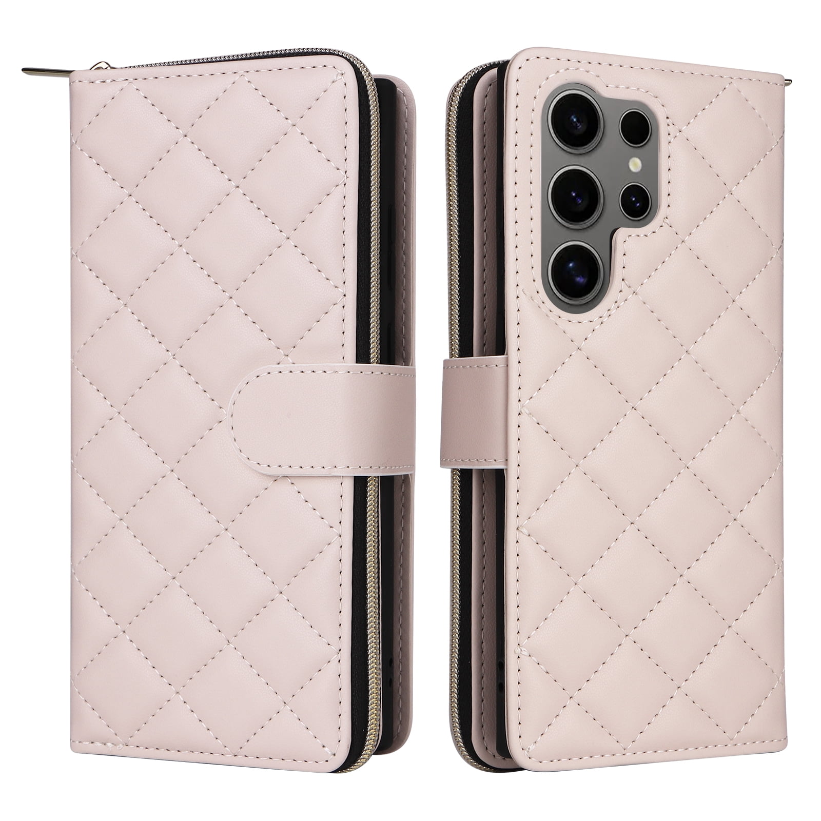 Compatible for Samsung Galaxy S24 Ultra Wallet Case, Crossbody Strap PU Leather Folio Phone Cover, Zipper Handbag Purse with Card Holder Lanyard Flip Stand for Samsung Galaxy S24 Ultra, Beige