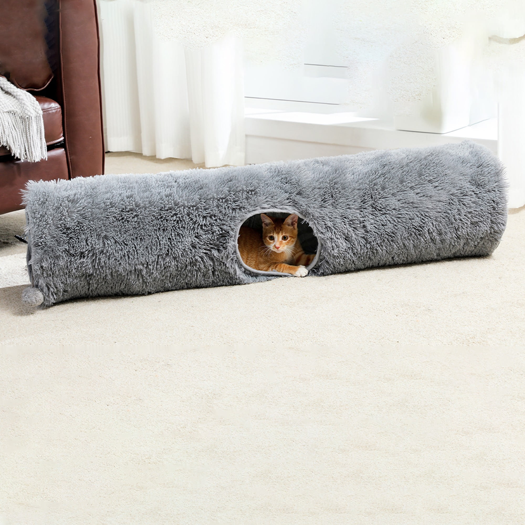 Kadyn Cat Tunnel 45" Long Cat Toys Collapsible Tunnels 10" Diameter Large Cat Tube for Big Cat, Rabbits and Puppy, Gray