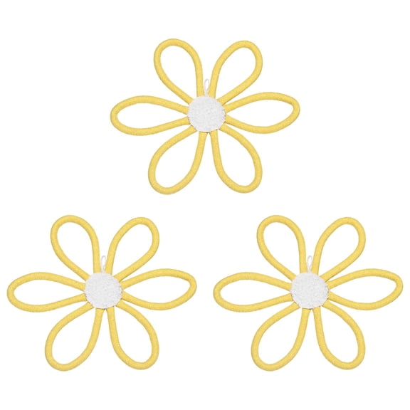 Uxcell 3 Pcs Daisies Floral Wall Decor, 10" Flower Art Decor Woven Macrame Hanging Floral Bohemian Decoration Colorful for Girls Nursery Home Dorm Bedroom Playroom, Yellow