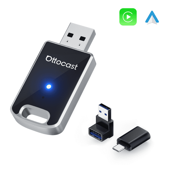OTTOCAST Mini Edge Wireless CarPlay & Android Auto Adapter, 2-in-1 Compact Plug-and-Play Converter for Factory Wired CarPlay/Android Auto, USB-A & USB-C