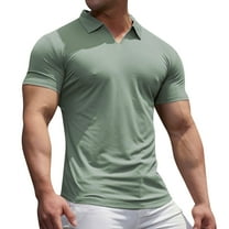 Men's Dry Fit Business Golf Shirt Lapel Collar V Neck Solid Lightweight Sport T-Shirt Slim Fit Muscle Designer