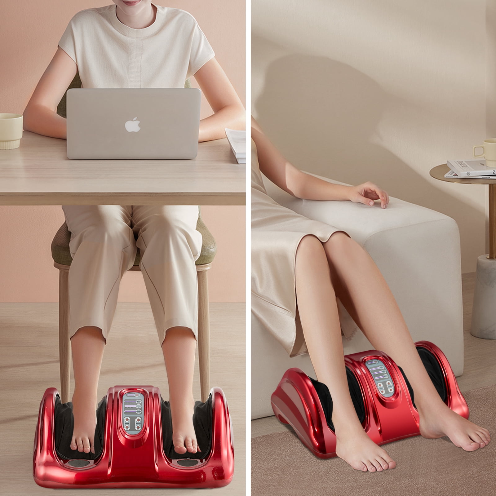 Giantex Foot Massager Machine, Electric Therapeutic Shiatsu Foot Calf Massager w/Kneading & Rolling for Foot & Ankle Pain, Red