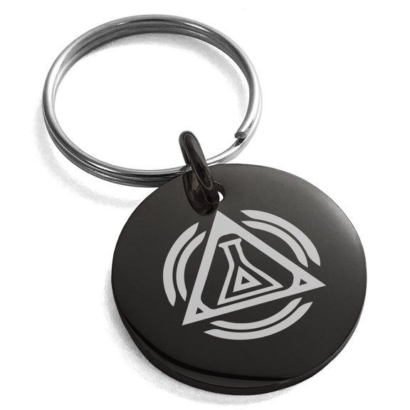 Stainless Steel Alchemy Magic Rune Engraved Small Medallion Circle Charm Keychain Keyring