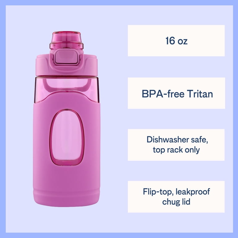 Mainstays Kids 16 oz Pink Water Bottle with Flip-Top Lid photo 2